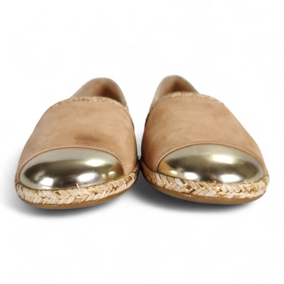 Stuart Weitzman Beige Nubuck Espadrille Flats 7 Braided Trim Cap Toe Spain - Picture 3 of 15